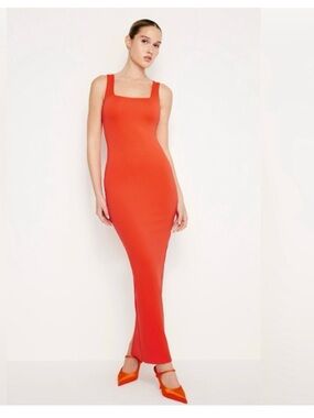 Good American Square Neck Maxi Dress in Bright Red/Orange/Coral